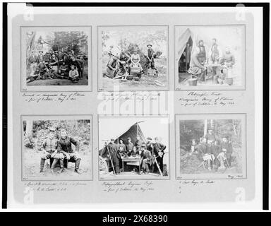 Porträtfotos von Soldaten und Dienern verschiedener Gewerkschaftssitze; auch Fotografen-Zelt, topographische Ingenieurskorps und Porträts von George A. Custer, Civil war Photographs 1861-1865 Stockfoto