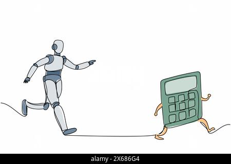 Roboter für die Verfolgung mit nur einer Zeile. Berechnung der Aufwendungen in der Technikfabrik. Technologische Entwicklung der Zukunft. Künstliche Intelligenz. Konz Stock Vektor