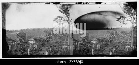 Catlett's Station, Virginia (in der Nähe). Bundessoldaten bauen die Brücke der Orange & Alexandria Railroad über den Cedar Run wieder auf, Fotos des Bürgerkriegs 1861-1865 Stockfoto