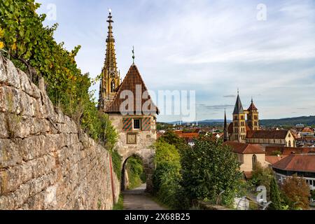 Die Pfarrkirche Neckarhaldentor, Frauenkirche und St. Dionys in Esslingen am Neckar, Baden-Württemberg Stockfoto