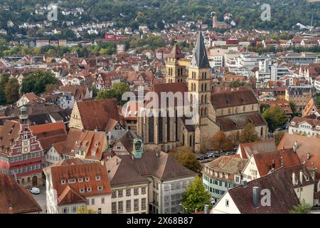 Blick vom Schloss auf die Pfarrkirche St. Dionys in Esslingen am Neckar, Baden-Württemberg, Deutschland Stockfoto