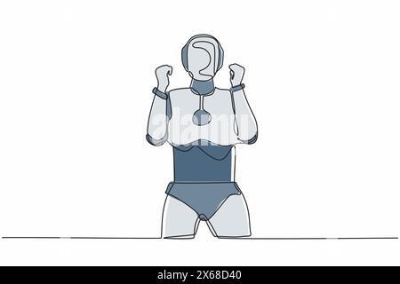 Ein einziger Roboter zum kontinuierlichen Zeichnen von Linien, der mit beiden Händen steht, tut Gesten Ja, feiert den Erfolg des Unternehmensprojekts. Moderne robotische Künstliche Intelligenz Stock Vektor