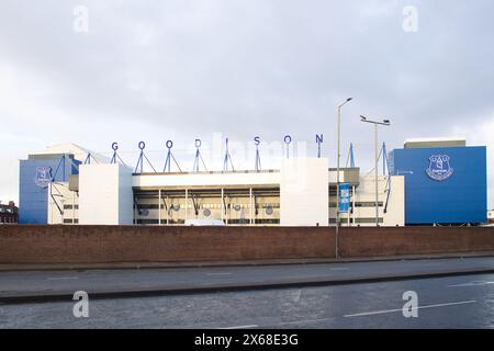 England, Liverpool - 29. Dezember 2023: Goodison Park, Heimstadion des Everton FC, von der Walton Lane aus gesehen. Stockfoto