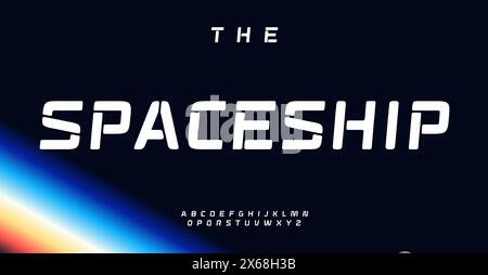 Schablone für futuristisches Alphabet, auffällige, stromlinienförmige Buchstaben für Science-fiction-Themen, Präsentationen zur Weltraumforschung, Werbung mit modernster Technologie und Weltraumthemen Stock Vektor