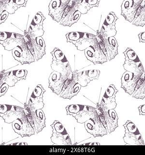 Schmetterlingsskizze nahtloses Muster, pastellvioletter monochromer Vektor-Hintergrund für Scrapbook, Textil, Tapete Stock Vektor