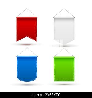 Rot-weiß-blau-grünes Wimpelflaggenbanner. Leeres Modell der Wimpel-Designvorlage. Werbung für leere Flächen Stock Vektor