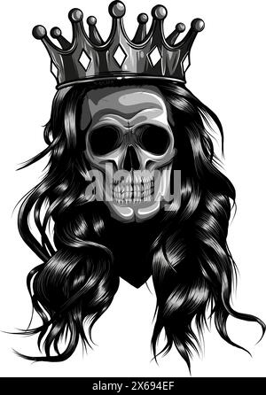 Monochrome Skull Queen Line Art Vektor Logo Design Illustration Stock Vektor