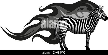 Monochromes afrikanisches Zebra mit Flammen Vektor-Illustration zeichnen Stock Vektor