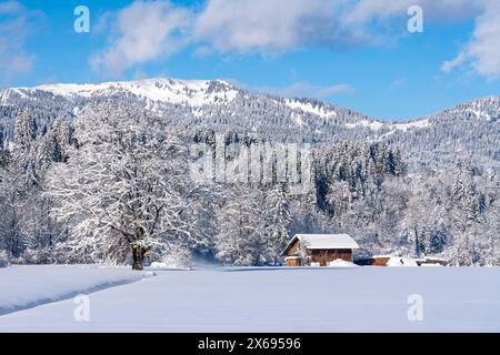 Sonthofen - Altstädten, Winterlandschaft im Illertal Stockfoto