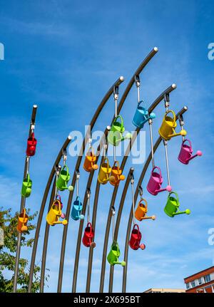 Ostfildern - Scharnhauser Park, der Froschwasserbrunnen ist Teil der dreiteiligen Installation Lustgarten, die 2002 für die Landesgartenschau Ostfildern von der Stuttgarter Künstlerin rosalie geschaffen wurde Stockfoto