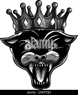 Illustration eines brüllenden Panthers mit schwarzem und weißem Vektordesign auf weißem Hintergrund Stock Vektor