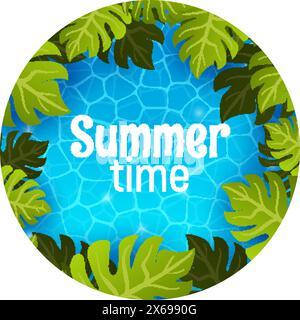 Swimmingpool, Blick von oben. Poster-Banner zur Sommerzeit mit grüner tropischer Palme Stock Vektor