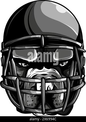 Monochromes Porträt des lächelnden Hundes im blauen Rugby-Helm. Vektordarstellung. Stock Vektor