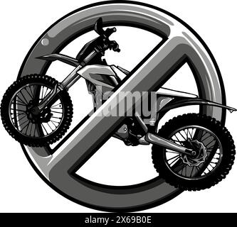 Vektorillustration des monochromen Motocross auf verbotenem Symbol Stock Vektor