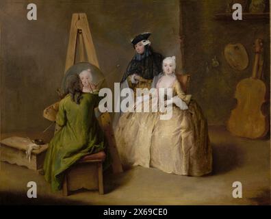 Gemälde des Malers in seinem Atelier des italienischen Malers Pietro Longhi Öl auf Leinwand Kunstwerk Meisterwerk Stockfoto