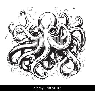 Octopus Handzeichnung vintage Gravur Abbildung auf weißem Hintergrund Stock Vektor