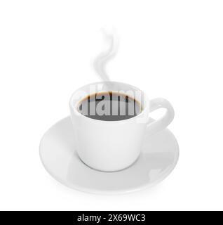 Dampf von Kaffee in einer Tasse isoliert auf weiß Stockfoto