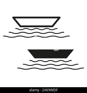 Boote auf Wasser einfache Illustration. Nautische Gefäßsymbole Vektor. Symbole für den Seeverkehr. Stock Vektor
