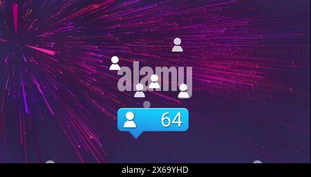 Bild von Social-Media-Symbolen und -Zahlen über dem Pinkmuster Stockfoto