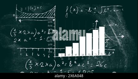 Bild der statistischen Datenverarbeitung und mathematischen Gleichungen auf grünem Tafel-Hintergrund Stockfoto