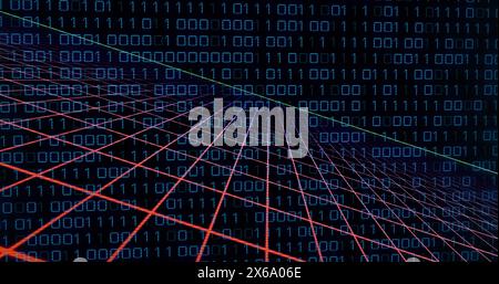 Abbildung des Rastermusters über Schleife von Binärcodes vor schwarzem Hintergrund Stockfoto