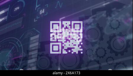 Abbildung des Netzwerks von Verbindungen mit Symbolen und Online-Sicherheitsvorhängeschloss über dunklem Hintergrund Stockfoto