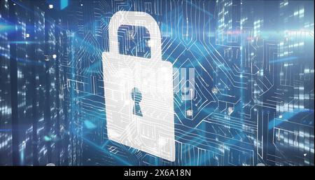 Bild der Datenverarbeitung und Formen auf blauem Hintergrund Stockfoto