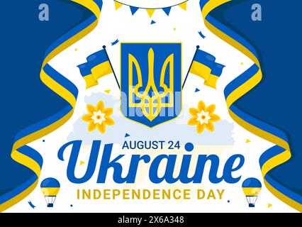 Glücklicher Ukraine Unabhängigkeitstag Vektor-Illustration am 24. August mit ukrainischer Flagge Hintergrund im Nationalfeiertag Wohnung Zeichentrickhintergrund Stock Vektor