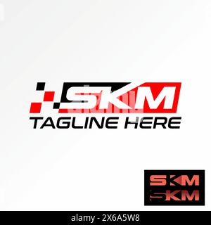 Logo Design Grafikkonzept kreative Premium abstrakte Vektormaterialien Anfangsbuchstabe SKM Schriftart Schnitt Block Rennfahne. Zugehörige Monogramm-Typografie-Marke Stock Vektor