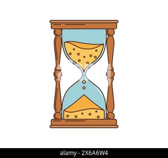 Groovige Retro-Cartoon-Sanduhr oder sandglas in Hippie-Kunst der 70er Jahre, Vektorsymbol. Groovige Sanduhr oder Sanduhr für den Sommer Aufkleber mit trendiger Vintage-Hippie-Kunst der 60er und 80er Jahre, Stock Vektor