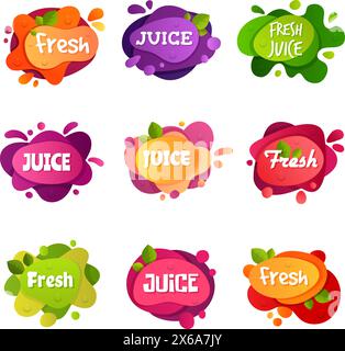 Juice Logo flüssige abstrakte Tropfen frischer saftiger Abzeichen oder Logos aktuelle Vektorvorlagen Stock Vektor
