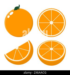 Abbildung: Süße Orangenscheiben. Frisch und gesund. Ganze Orangen und halbieren. Stock Vektor