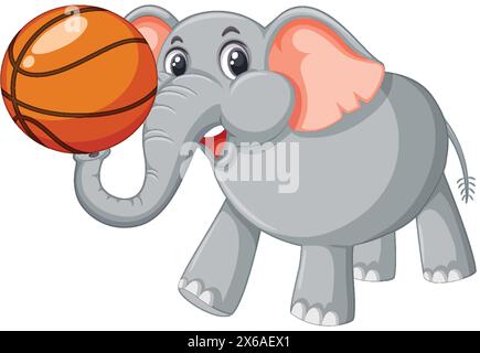 Ein fröhlicher Elefant, der einen Basketball hält Stock Vektor