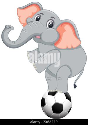 Cartoon-Elefant, der auf einem schwarz-weißen Ball steht Stock Vektor