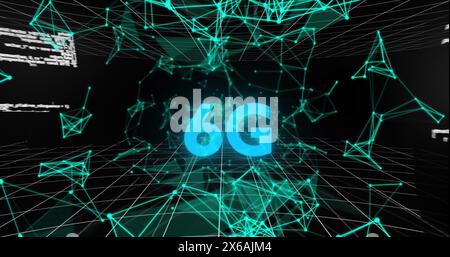 Bild: Scans des Oszilloskops, 6g-Text, Netzwerk der Verbindungen und Datenverarbeitung Stockfoto