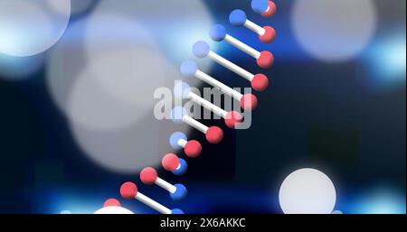 Bild von weißen Flecken über dem dna-Strang Stockfoto