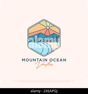 Mountain Ocean Urlaub Logo Design, Reisebüro Logo Vektor Illustration Stock Vektor