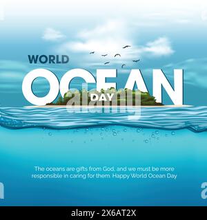 Retten Sie unsere Ozeane. World Oceans Day Design mit Buchstabe. Abstraktes Vektor-Illustrationsdesign Stock Vektor