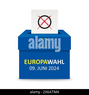 Abstimmungsboxpapier Europawahl 2024 Deutscher Text Europawahl 2024, Übersetzung Europawahl 2024. Stockfoto