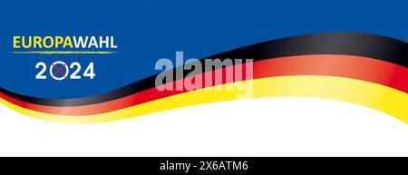 Blauer weißer Header Deutsche Flagge Europawahl 2024 Deutscher Text Europawahl 2024, Übersetzung Europawahl 2024. EPS 10-Vektordatei. Stockfoto