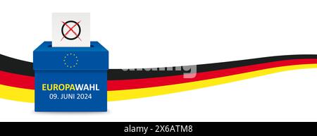 Header Deutsche Flagge Europawahl 2024 Abstimmungsbox rechts deutscher Text Europawahl 2024, übersetzen Europawahl 2024. Stockfoto