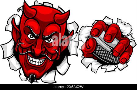 Teufel Satan Eishockey Sport Maskottchen Cartoon Stock Vektor