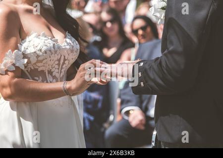 Hochzeitsdetails Austausch Von Hochzeitsringen Stockfoto