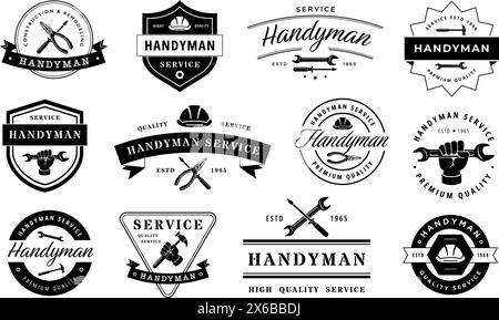 Handwerker-Emblem. Hochwertige Vintage Service-Abzeichen, professionelle Werkstatt-Etikett Vektor-Template Set Stock Vektor