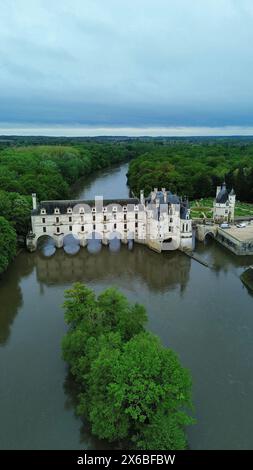 Drohnenfoto Schloss Chenonceaux Frankreich Europa Stockfoto