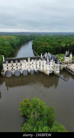 Drohnenfoto Schloss Chenonceaux Frankreich Europa Stockfoto