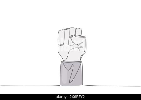 Durchgehende Linie, die die große geballte Faust des Astronauten zieht. Fordert Teamwork auf, Pfeile zu vergrößern. Widerstandssymbol. Kosmische Galaxie im Tiefenraum. Cosmo Stock Vektor