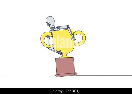 Nur eine Zeile, die Robotertrophäe zeichnet. Der Gewinner der Soft Engineering ist ein intelligenter Roboter. Technologie künstliche Intelligenz. Zukünftige tec Stock Vektor