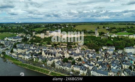 Drohnenfoto Chinon Königliche Festung Frankreich Europa Stockfoto