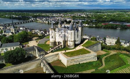 Drohnenfoto Schloss Saumur Frankreich Europa Stockfoto